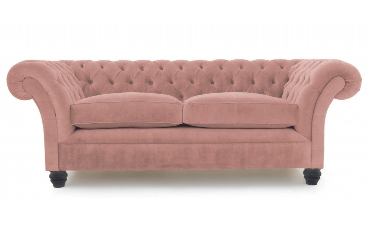 Chesterfield Koltuk Modeli İkili Kanepe Modeli Kadife Kumaş Pembe Renk