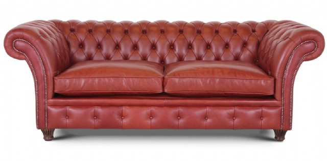 Chesterfield Koltuk Takımlar Üç Kişilik Kanepe Model Bordo Renk Deri