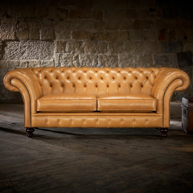 Deri Koltuk Takımlar Chesterfield Kanepe Taba Renk Gerçek Deri