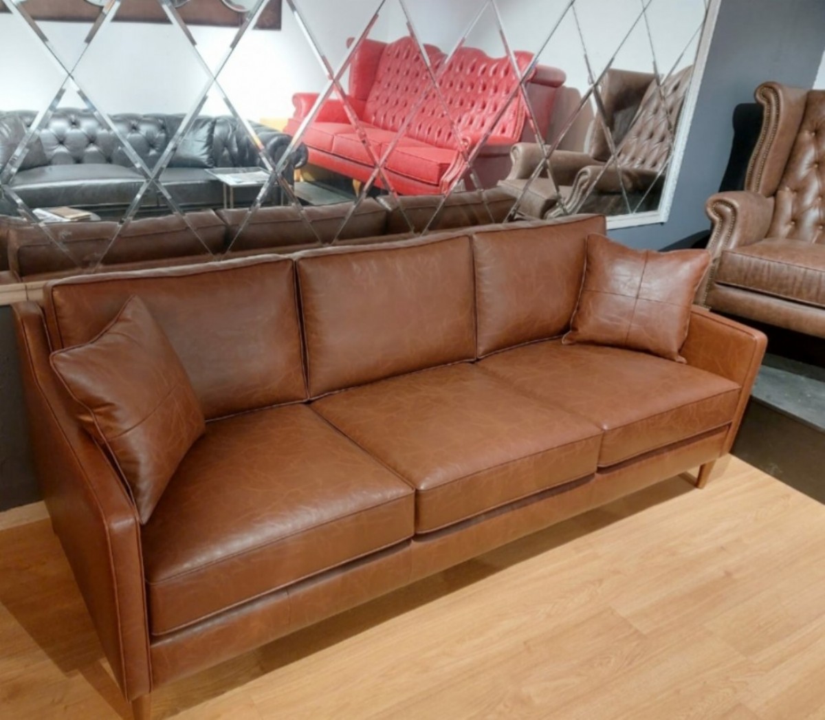 Deri Koltuk Takımları Modern Deri Kanepe Üçlü Koltuk Modeli Kahve Renk