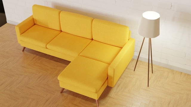 Modern Köşe Koltuk Şık Tasarım L Modüler Sarı Renk Keten Kumaş