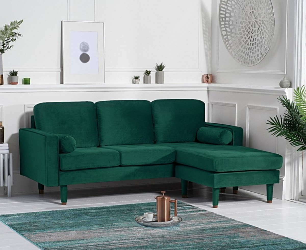 Modern Köşe Koltuk Takım L Kanepe Yeşil Renk Kadife Kumaş Tuncer Luxury
