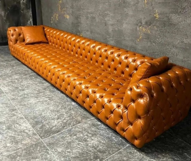 Taba Renk Gerçek Chester Koltuk Lüks İtalyan Tasarım Özel Üretim