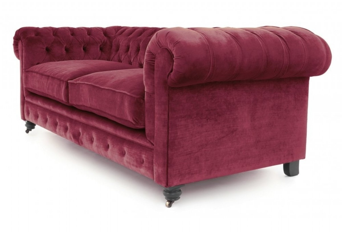 Gül Renk Kadife Kumaş Chesterfield Kanepeler