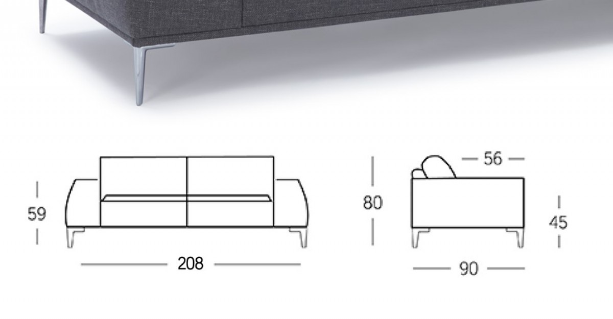 Modern Üçlü Kanepe Modeli Teknik Ölçüleri