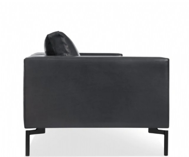 Hakiki Deri Kanepe Siyah Renk Koltuk Üçlü Modeli