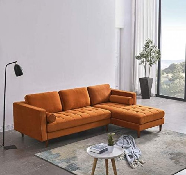 Modern Kadife Kumaş Köşe Koltuk Sağ Tasarım