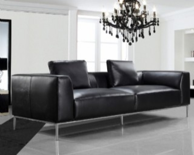 Siyah Renk Gerçek Deri Ofis Koltuk Takım Modern Üç Kişilik Kanepe