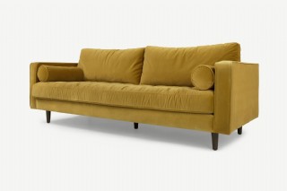 Modern Koltuk Retro Kanepe Tasarım Sarı Renk Üçlü Kanepe Modern